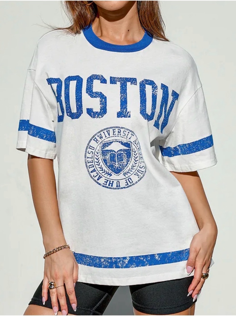 Cupshe Round Neck Short Sleeve Boston Tee